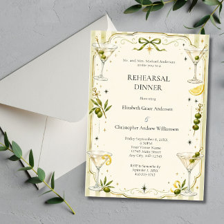 Elegante Martini-Cocktail-Hochzeitsprobe-Dinner Einladung