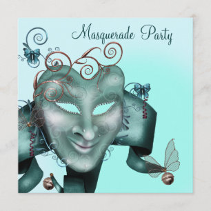 Elegante Maske Aquamarin Blue Masquerade Party Einladung
