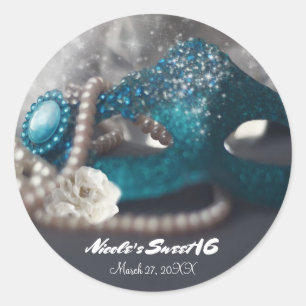 Elegante Maske für einen Maskenball & Perlen Party Runder Aufkleber