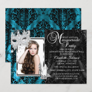 Elegante Maske Heels Aquamarin Masquerade Foto Swe Einladung