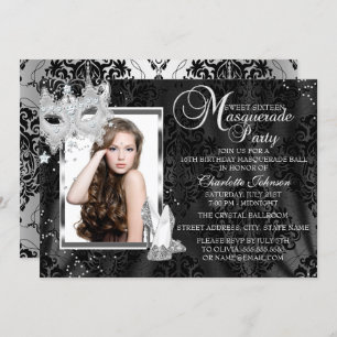 Elegante Maske Heels Masquerade Foto Sweet 16 Einladung