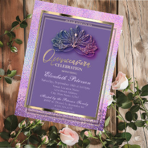 Elegante Masken-Diamanten Holografische Quinceañer Einladung