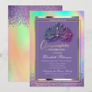 Elegante Masken-Diamanten Regenbogen-Holografie  Einladung