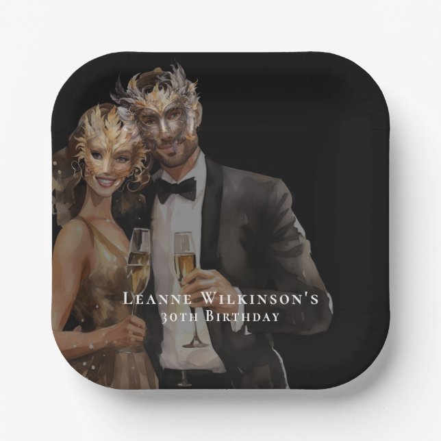 Elegante Maskenball-30.-Geburtstagsfeier Pappteller (Vorderseite)