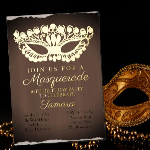 Elegante Maskenball-Sechzehnter Geburtstag Folieneinladung