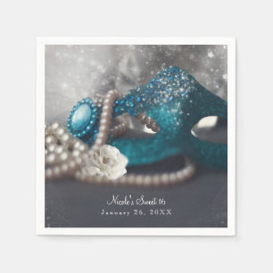 Elegante Maskenmaskerade & Perlen-Party Serviette