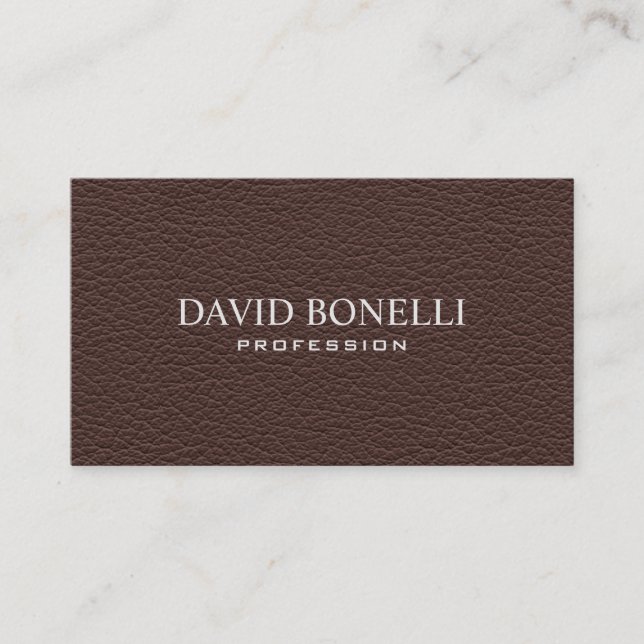 Elegante Maskuline Dark Brown Leather Look Visitenkarte (Vorderseite)