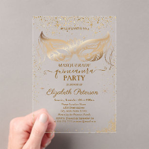 Elegante Masque Sterne Konfetti Quinceañera Acryleinladungen