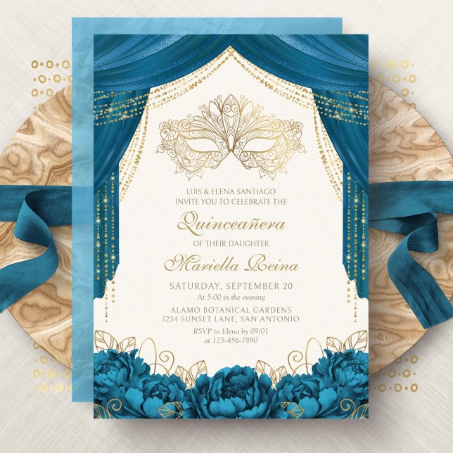 Elegante Masquerade Aquamarin Quinceanera Einladung (Von Creator hochgeladen)