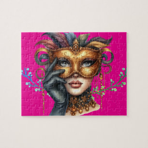Elegante Masquerade Lady, Goldene Maske Puzzle
