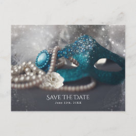 Elegante Masquerade Masken & Perlen Save the Date Ankündigungspostkarte