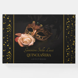 Elegante Masquerade und Weiße Rose Gästebuch