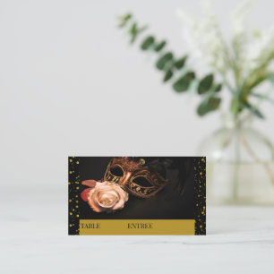 Elegante Masquerade und Weiße Rose Platzkarte