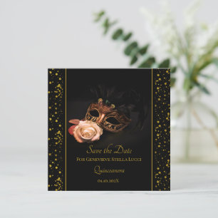 Elegante Masquerade und Weiße Rose Save The Date