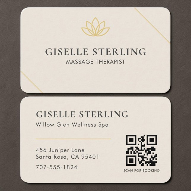 Elegante Massagetherapeutin Neutral Beige QR-Code Visitenkarte (Von Creator hochgeladen)