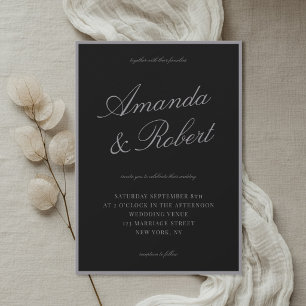 Elegante matte schwarze Kalligrafie Old Money Hoch Einladung