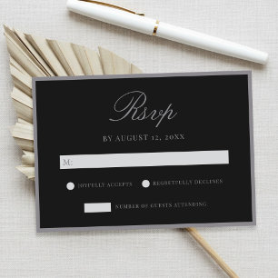 Elegante matte schwarze Old-Money-Hochzeit RSVP Karte