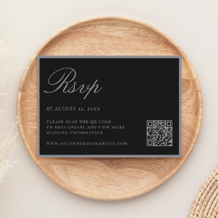 Elegante matte schwarze Old Money QR-Code-Hochzeit RSVP Karte