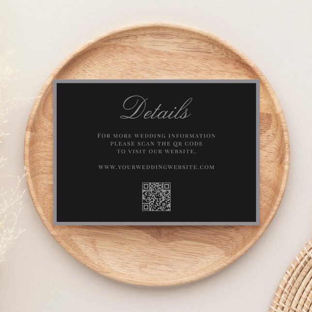 Elegante matte schwarze QR-Code-Details Hochzeit Begleitkarte (Von Creator hochgeladen)