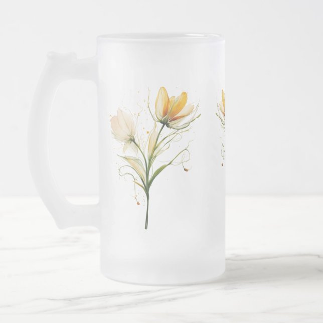 Elegante Mattierte Tasse aus Glas - BlumenBouquet  (Links)