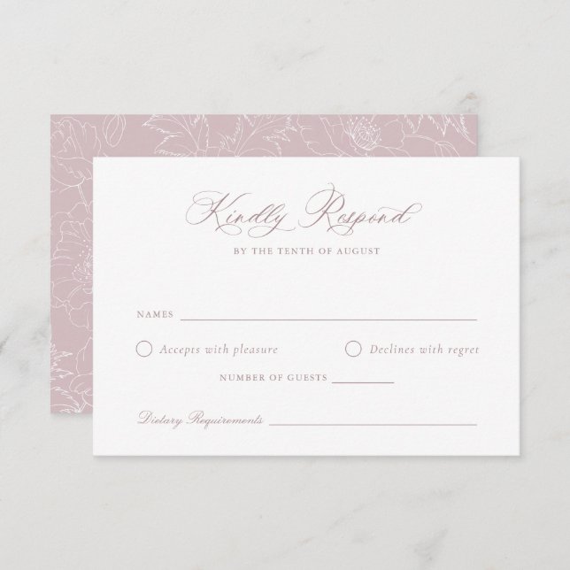 Elegante Mauve Blush Bloral Wedding RSVP Card Einladung (Vorne/Hinten)
