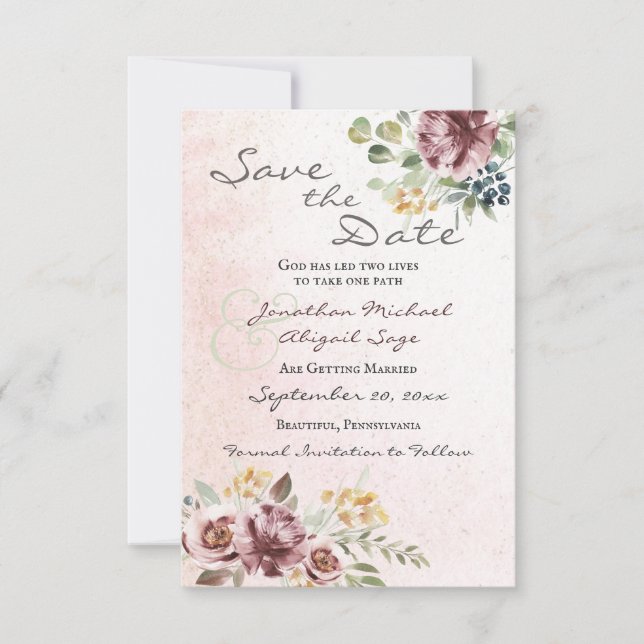 Elegante Mauve Blush Pink Christliche Hochzeit Save The Date (Vorderseite)