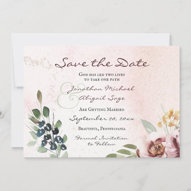 Elegante Mauve Blush Pink Christliche Hochzeit Save The Date (Vorderseite)