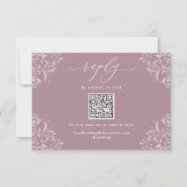 Elegante Mauve Dusty Rose Vintage Wedding QR Code RSVP Karte