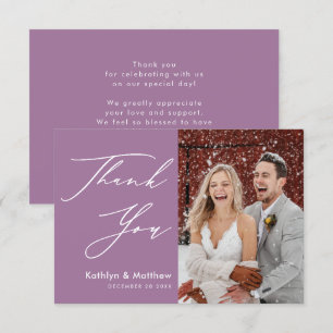 Elegante Mauve Elegante Script Modernes Foto Hochz Dankeskarte