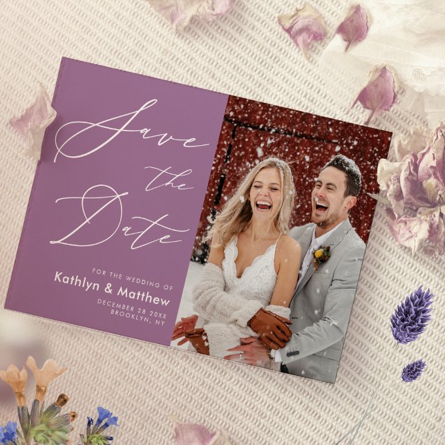 Elegante Mauve Elegante Script Modernes Foto Hochz Save The Date (Von Creator hochgeladen)