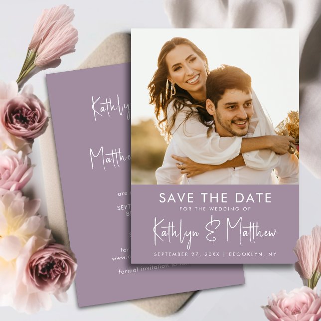 Elegante Mauve Fun Script Modernes Foto Hochzeit Save The Date (Von Creator hochgeladen)