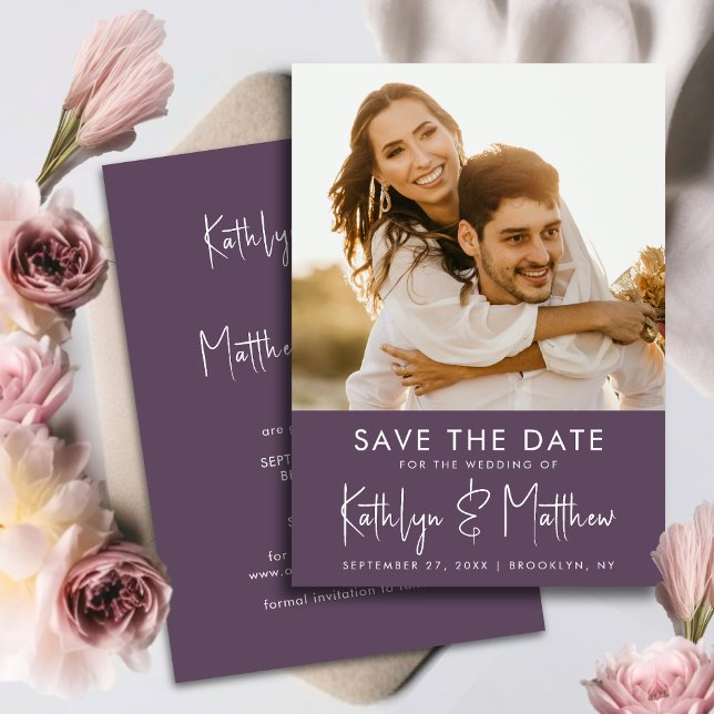 Elegante Mauve Fun Script Modernes Foto Hochzeit Save The Date (Von Creator hochgeladen)