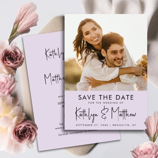 Elegante Mauve Fun Script Modernes Foto Hochzeit Save The Date (Von Creator hochgeladen)