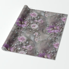 Elegante Mauve, Grau und Elfenbeinblüte & Beaded Geschenkpapier