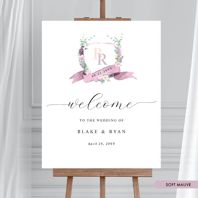 Elegante Mauve Lila Monogram Wedding Welcome Sign Poster (Von Creator hochgeladen)