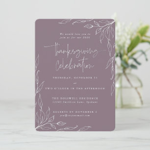 Elegante Mauve Modern Leaf Motif Erntedank Einladung