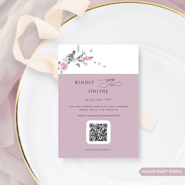 Elegante Mauve Pastel Floral UAWG Online, QR Code Begleitkarte (Von Creator hochgeladen)