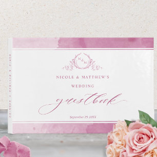 Elegante Mauve Pink-Aquarellfarben-Monogramm-Hochz Gästebuch