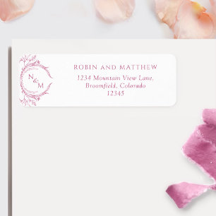 Elegante Mauve Pink Monogram Wedding Rücksendeadre