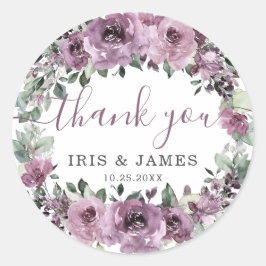 Elegante Mauve Plum Lila Blumenhochzeit Runder Aufkleber