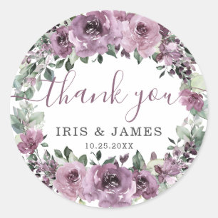 Elegante Mauve Plum Lila Blumenhochzeit Runder Aufkleber