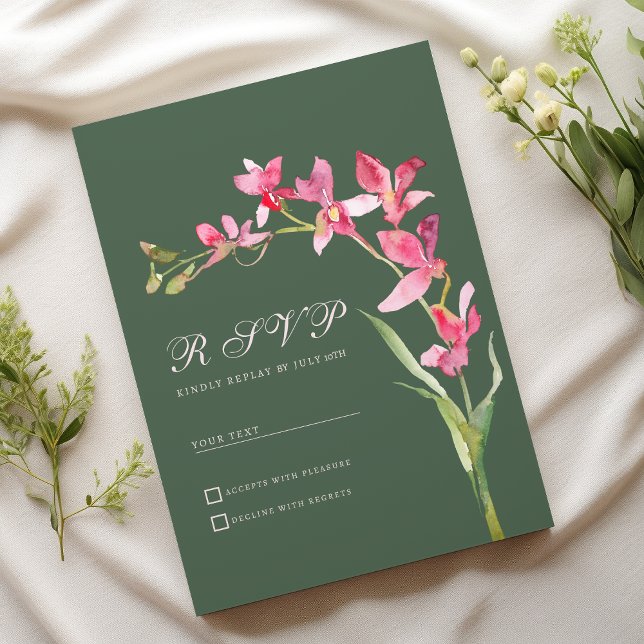 Elegante mauve, rosa orchide Blume UAWG Einladung (Elegant mauve green pink orchid flowers RSVP)