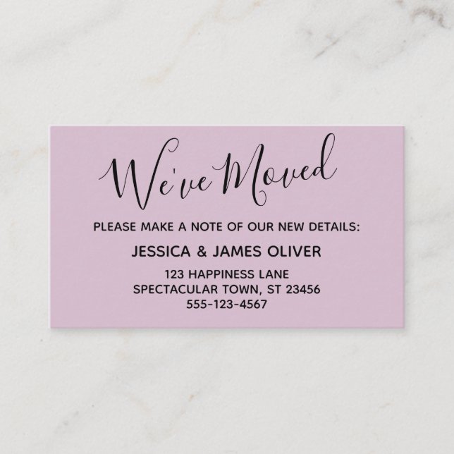 Elegante, Mauve Typografy Card "We ve Moved" Visitenkarte (Vorderseite)