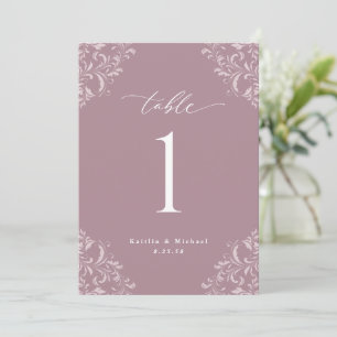 Elegante Mauve Wedding Tischnummern Cards