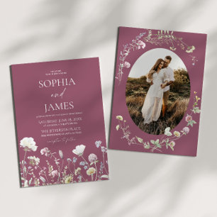 Elegante Mauve Wildblumen Blumen Hochzeit Einladung