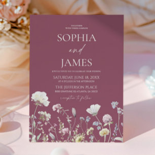 Elegante Mauve Wildblumen Blumen Hochzeit Einladung