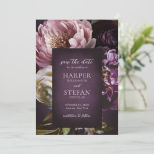 Elegante maximalistische lila Blumenhochzeit Save The Date