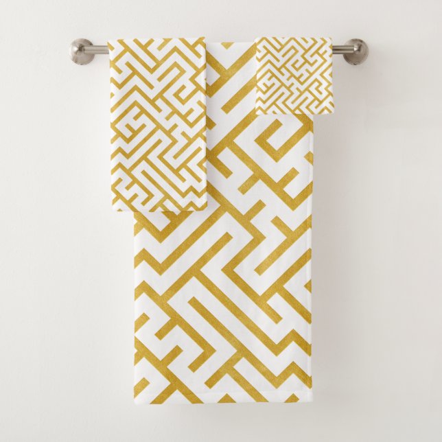 Elegante Maze Modern Art - Gold und Weiß Badhandtuch Set (Insitu)
