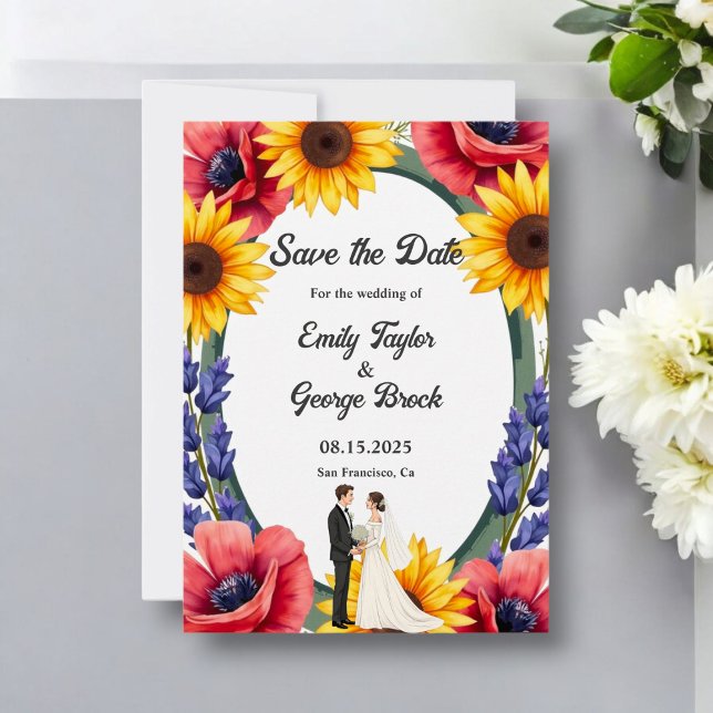 Elegante Meadow Bride & Groom Summer Floral Weddin Save The Date (Von Creator hochgeladen)