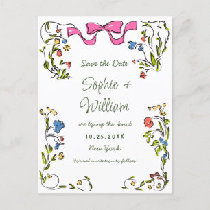 Elegante Meadow-Wildblumen beim Hochzeitsdatum spe Postkarte